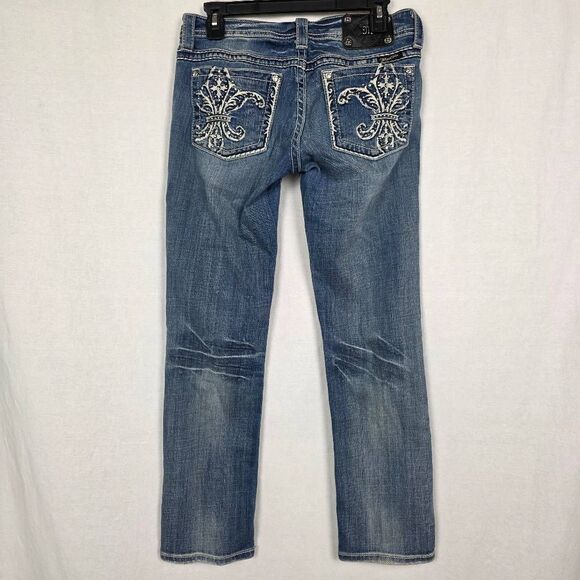 Miss Me Cropped Jeans 29 Clayton Fleur de Lis Bling - Picture 4 of 10